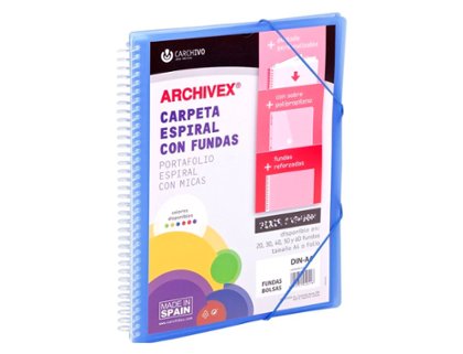 CARPETA FUNDAS ESPIRAL DINA4  50 FUNDAS CANGURO AZUL