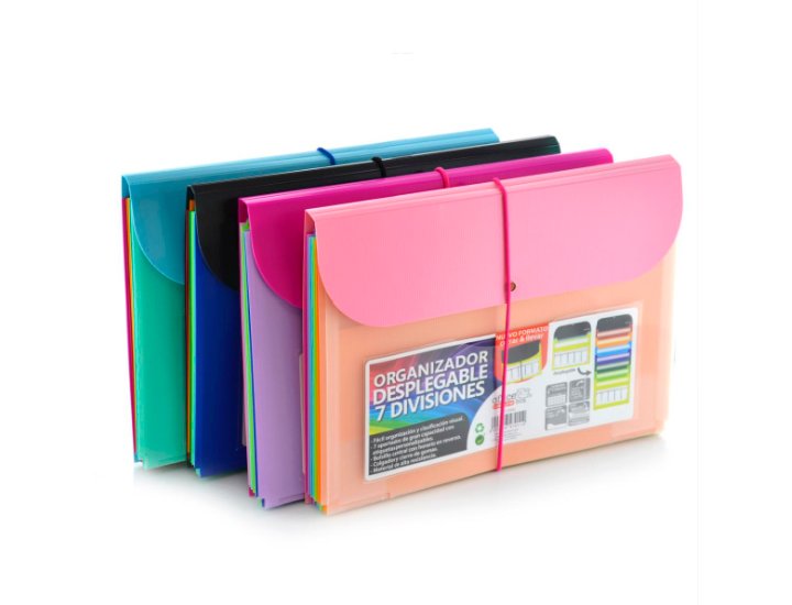 CARPETA FUELLE POLIPROPILENO DINA4 7 BOLSAS DESPLEGABLE OFFICE BOX COLORES
