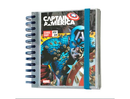 AGENDA ESCOLAR ESPIRAL 140X160 MM DIA PAGINA 11 MESES MARVEL CAPITAN AMERICA