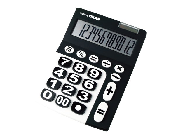 CALCULADORA SOBREMESA 12 DIGITOS MILAN BIG TOUCH NEGRA Y BLANCA CON CHECK BOTON