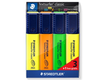 ROTULADOR FLUOR STAEDTLER TEXTSURFER CLASSIC 364 PACK 4 Colores Surtidos