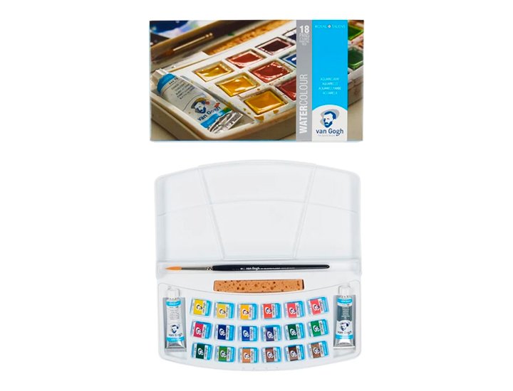 ACUARELA CAJA VAN GOGH PLASTICO 18 MEDIAS PASTILLAS