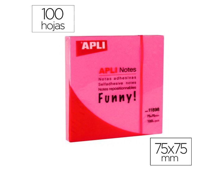 BLOC ADHESIVO 075X075 100 Hojas APLI FLUOR FUCSIA