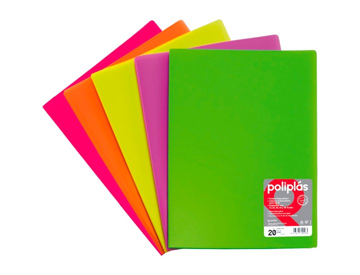 CARPETA FUNDAS DINA4 20 FUNDAS ENCUADERNADO TAPA FLUOR OPACA ROSA