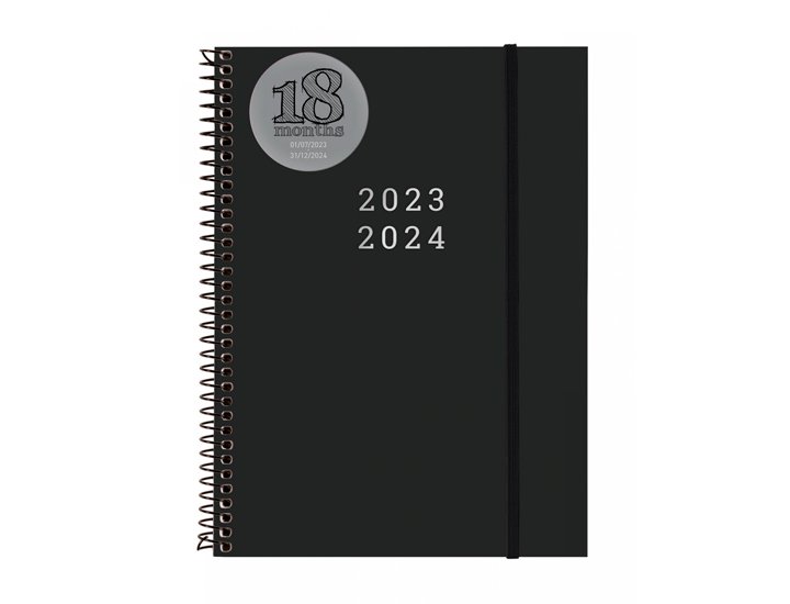 AGENDA 18 MESES ESPIRAL 155X212 MM  2 DIAS PAGINA FINOCAM NEGRA