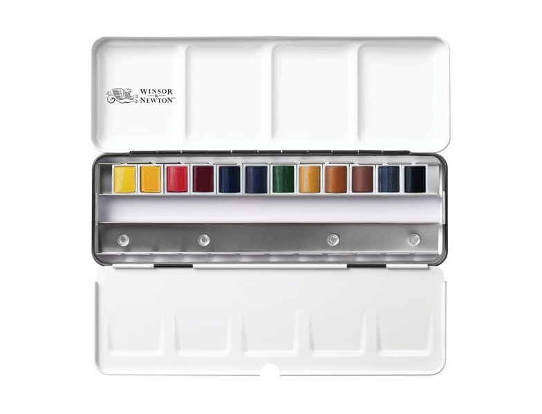 ACUARELA CAJA Winsor  and  Newton 12 PASTILLAS MEDIO GODETS PROFESIONAL