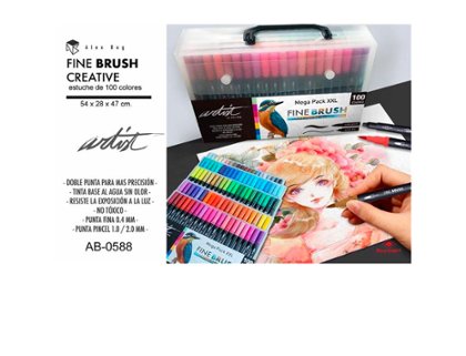 ROTULADOR FINE BRUSH DOBLE PUNTA ROYMART MEGAPACK 100 COLORES SURTIDOS