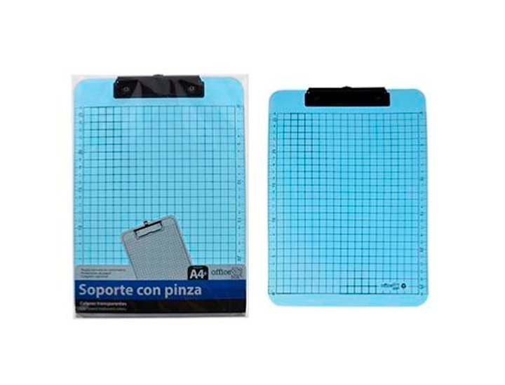 PLACA CON PINZA TRANSPARENTE DINA4+ REGLA OFFICE BOX AZUL