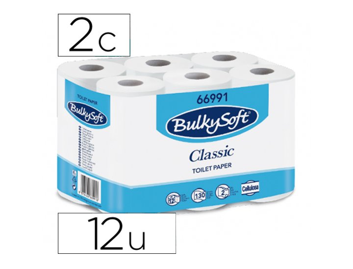 PAPEL HIGIENICO DOMESTICO 2 CAPAS PACK 12 ROLLOS BULKYSOFT 130 Servicios