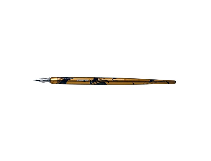 PALILLERO PLUMA COLORES MARMOLEADA NEGRA Y ORO Divine Design