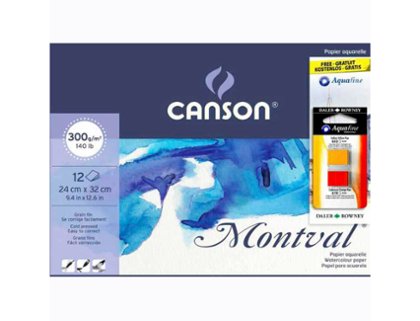 BLOC DE DIBUJO ENCOLADO ACUARELA 240X320MM 300 Gramos 12 Hojas CANSON MONTVAL + 2 medios godet
