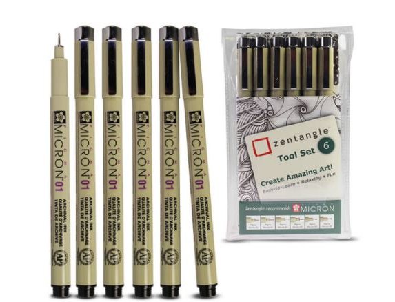 ROTULADOR ZENTANGLE CALIBRADO SAKURA MICRON SET 6 PIEZAS