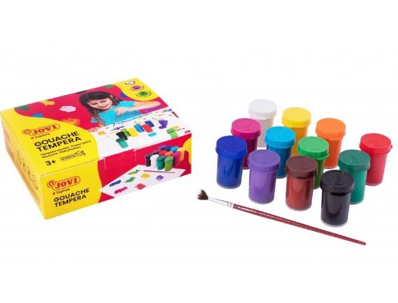 TEMPERA JOVI 12 BOTES COLORES + PINCEL