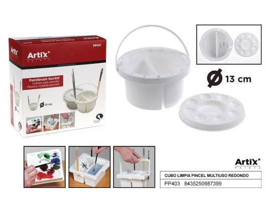 LIMPIA PINCELES PLASTICO SIMPLE MULTIUSO 13CM REDONDO