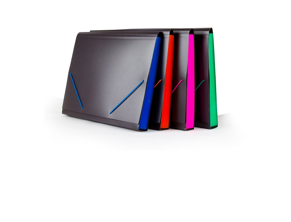 CARPETA FUELLE 13 BOLSAS DINA4 EXTERIOR NEGRO INTERIORES COLORES SURTIDOS