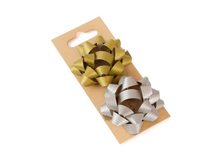 SET 2 LAZOS 60 MM DIAMETRO PAPEL KRAFT ORO-PLATA