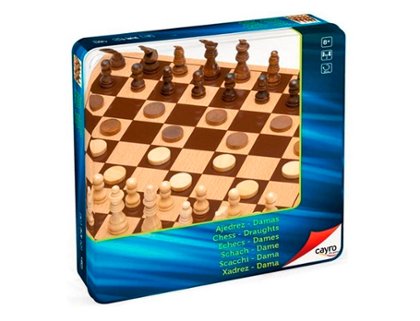 JUEGO DE MESA AJEDREZ-DAMAS METAL BOX CAYRO