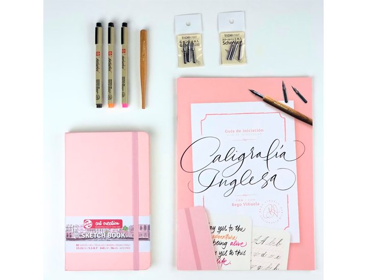 SET LETTERING CALIGRAFIA INGLESA ART CREATION TALENS ROSA