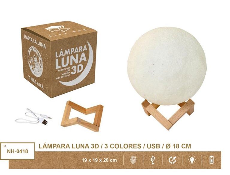 LAMPARA LUNA 3D 3 COLORES USB