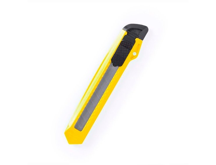 CORTADOR CUTTER PLASTICO ESTRECHO 9MM Con clip Sujecion 135mm Amarillo Govez