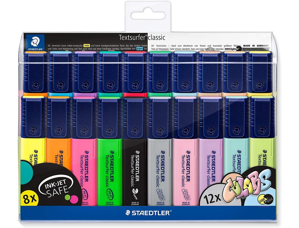 ROTULADOR FLUOR STAEDTLER TEXTSURFER CLASSIC 364 VINTAGE+PASTEL+CLASICOS PACK 20 COLORES