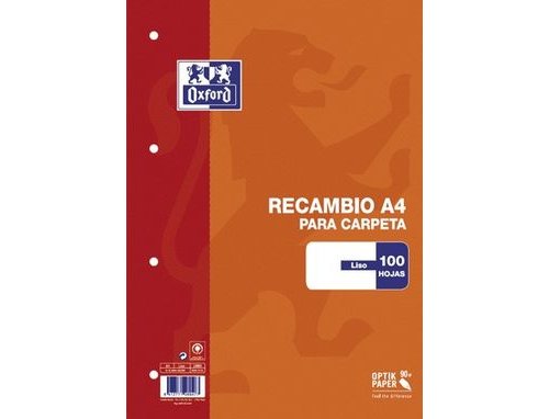 RECAMBIO DINA4 OXFORD 4 TALADROS 100 Hojas LISO
