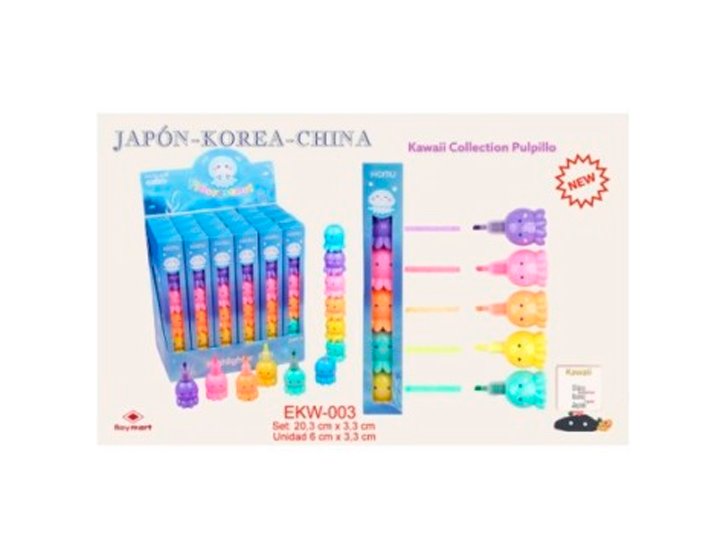 ROTULADOR FLUOR PULPILLOS KAWAII PACK 5 COLORES SURTIDOS
