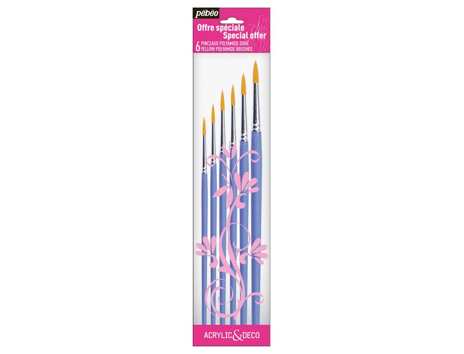 PINCEL PEBEO ACRYLIC and DECO SET 6 PINCELES MANGO CORTO REDONDOS