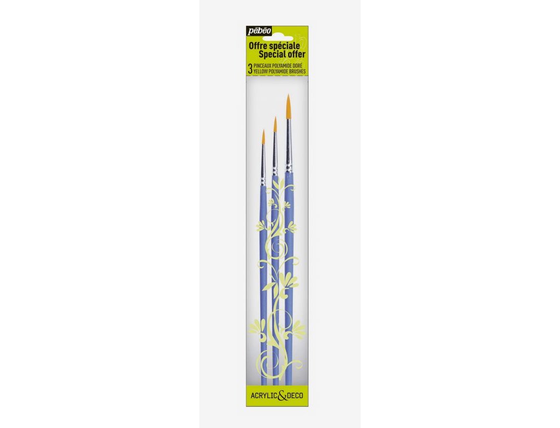 PINCEL PEBEO ACRYLIC and DECO SET 3 PINCELES MANGO CORTO REDONDO