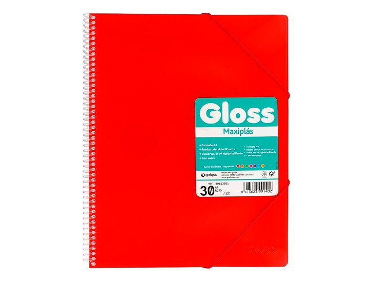 CARPETA FUNDAS ESPIRAL DINA4 30 FUNDAS GRAFOPLAST GLOSS ROJA