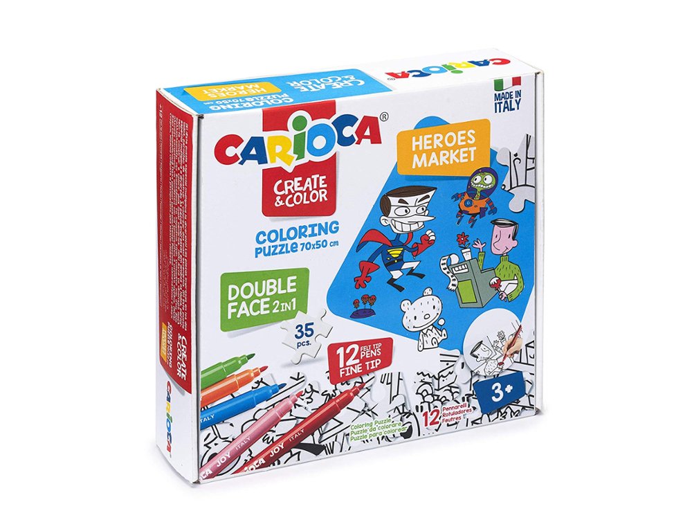 ROTULADOR CARIOCA COLORING PUZZLES 12 COLORES+35 PIEZAS SUPERHEROES