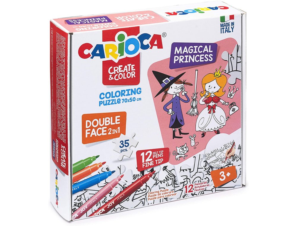 ROTULADOR CARIOCA COLORING PUZZLES 12 COLORES+35 PIEZAS PRINCESAS