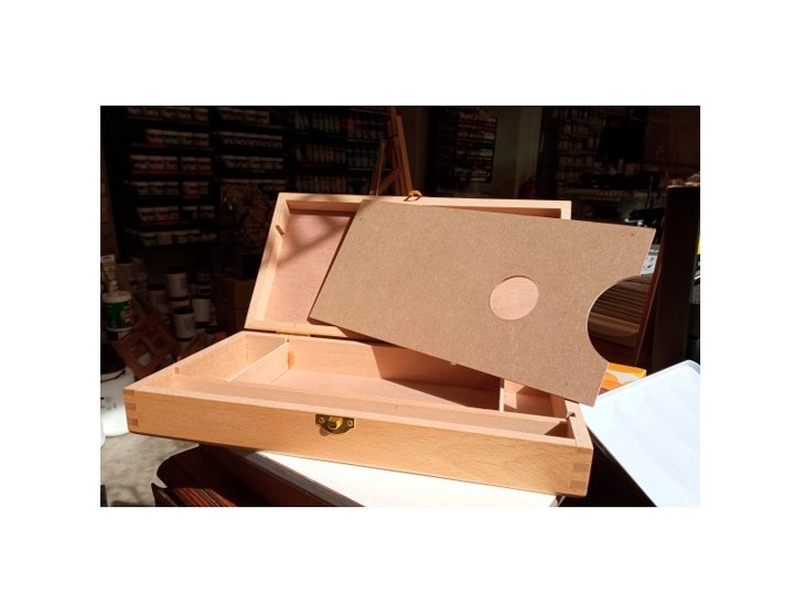 CAJA PINTURA MADERA PEQUEA 32X16,5X5.3CM