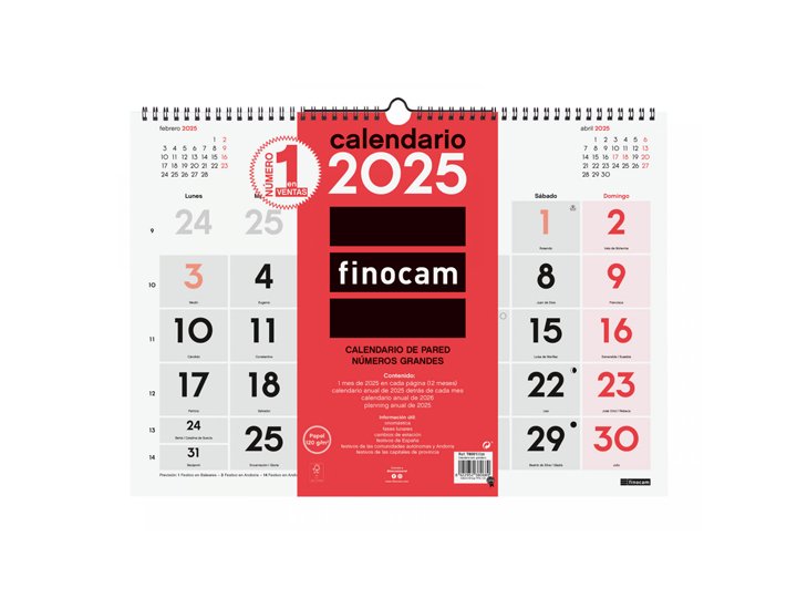 CALENDARIO DE PARED ESPIRAL 430X310 MM FINOCAM NUMEROS GRANDES