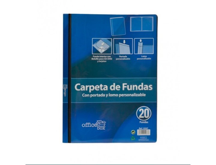 CARPETA FUNDAS DINA4 PERSONALIZABLE EN LA PORTADA Y EL LOMO OFFICE BOX NEGRA CON 20 FUNDAS
