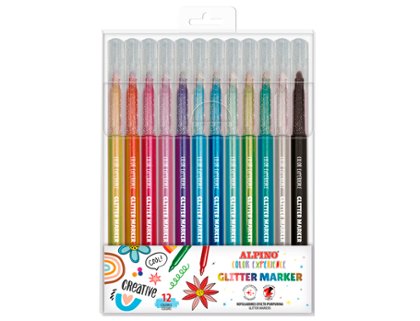 ROTULADOR ALPINO BLISTER 12 COLORES GLITTER MARKER