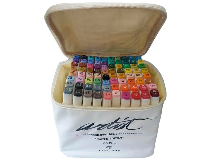 ROTULADOR BRUSH MARKER LUXURY CANVAS ARTIST BLANCO ESTUCHE 80 Piezas