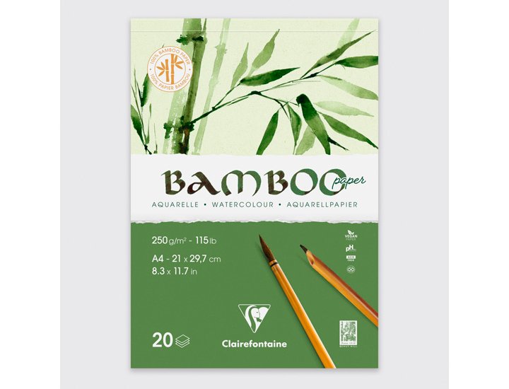 BLOC DE DIBUJO ACUARELA BAMBU ENCOLADO 20 HOJAS DINA4 250 Gramos CLAIREFONTAINE