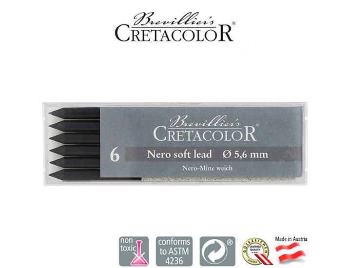 MINA CRETA NERO 5,6 MM NEGRO BLANDO GRAD 1