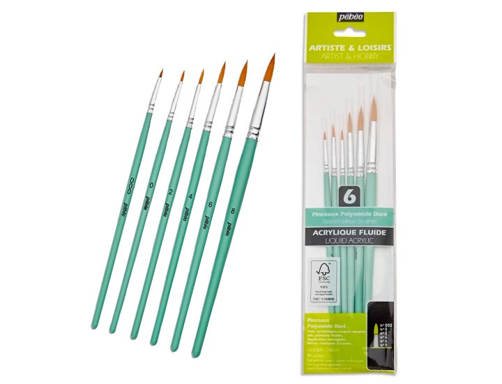 PINCEL MANGO CORTO REDONDOS POLIAMIDA DORADA N  0 PEBEO SET 6 Pinceles
