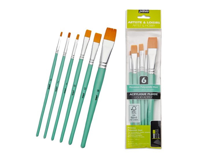 PINCEL PEBEO SET 6 Uds ACRILICO N  0,2,4,10,12,18 POLIAMIDA DORADA Pango Madera FSC