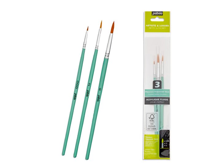 PINCEL PEBEO SET 3 Uds MANGO CORTO REDONDO N  000,2,6 POLIAMIDA DORADA Mango Madera FSC