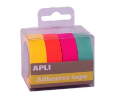 CINTA ADHESIVA APLI 15MMX10M PACK 4 COLORES SURTIDOS