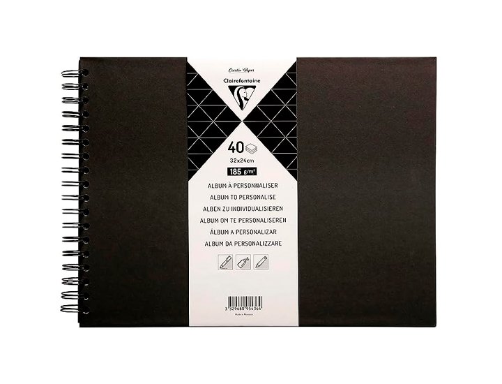 ALBUM SCRAP TAPA DURA 40 HOJAS 185 Gramos 32X24 Cm NEGRO CLAIREFONTAINE