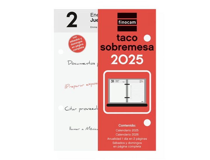 BLOQUE ANUAL SOBREMESA 85X120 MM 2PAGINAS DIA FINOCAM MULTIFIN