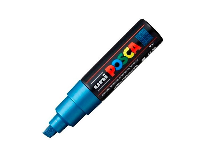 ROTULADOR UNI BALL POSCA GRUESO BISELADA 8MM AZUL METALICO