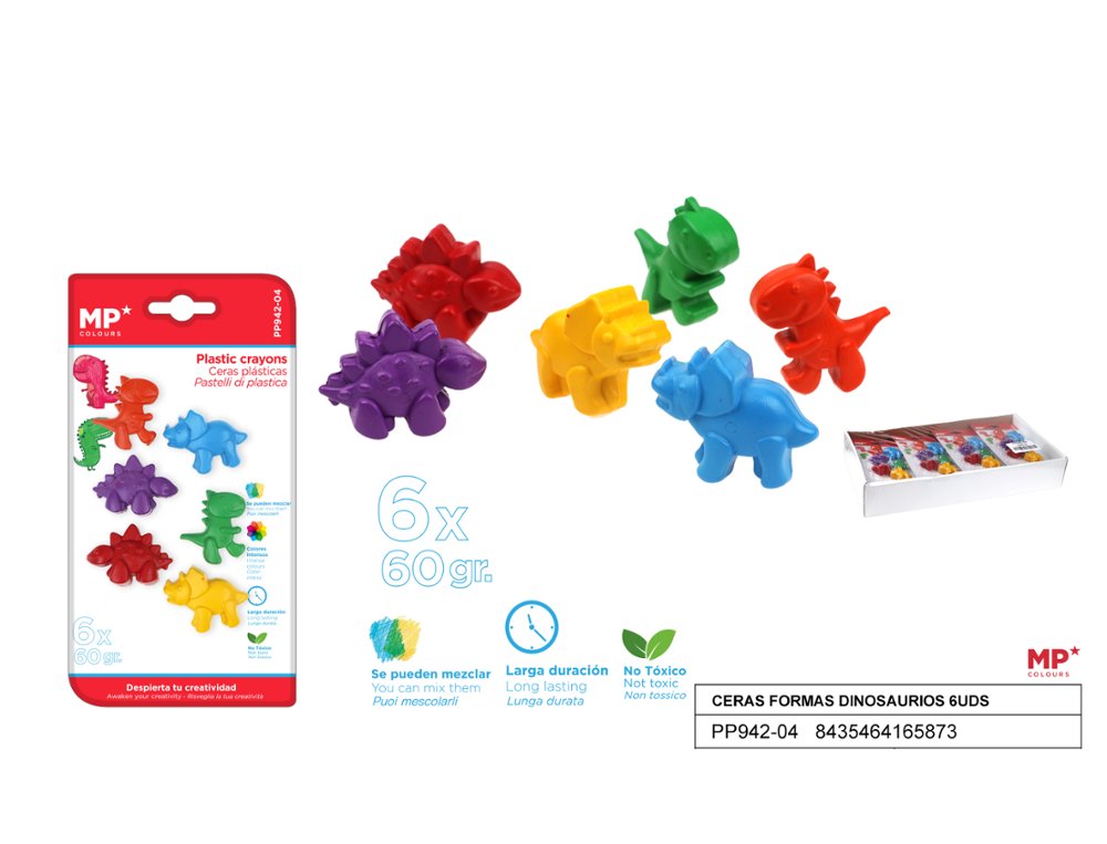 CERA FIGURAS BLISTER 6 COLORES DINOSAURIOS