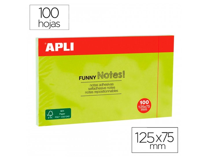 BLOC ADHESIVO 075X125 100 Hojas APLI FLUOR VERDE