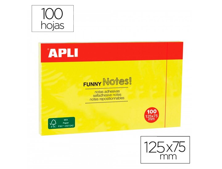 BLOC ADHESIVO 075X125 100 Hojas APLI FLUOR AMARILLO