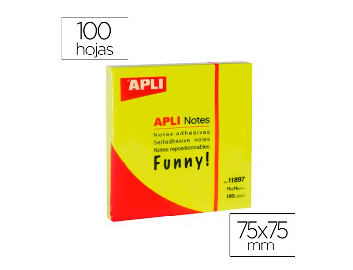 BLOC ADHESIVO 075X075 100 Hojas APLI FLUOR AMARILLO